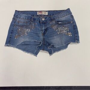 LEI Blue Denim Studded Cutoff Shorts